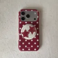 Red polka dot iPhone case with magnetic stand and cute star decorations for daily use. - iPhone 17/18 / Magnetic Red Background White Polka Dot + Dual Star Stand