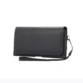 Black lychee texture leather phone case with wrist strap and card slots for daily use. - 4.8 Inch (14.3*7.5*1.8) / Horizontal Belt Clip Single Layer Black