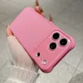 Pink skin-feel phone case detail with large lens window compatible with iPhone models. - 14Promax / Rose Red