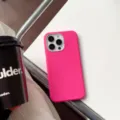 Felroze lederen textuur telefoonhoesje, premium matte zachte beschermhoes voor iPhone. - Rozerood