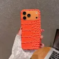 Orange crocodile pattern phone case compatible with iPhone 15 16 17 Pro Max stylish cover - iPhone 17 / Orange