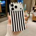 Black and white vertical stripes phone case compatible with iPhone, full coverage IMD cover. - iPhone14 / Black & White Stripes
