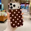 Bruine roze polka dot telefoonhoesje volledige dekking schokbestendigehoes voor iPhone 17 Pro Max - Koffie Roze Stippen / iPhone14