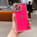 Knalliges pinkes Strass iPhone Hülle mit Luxus Glitzer Diamant Rand, Herz Muster und Kameraschutz. - Großrot Mit Herz