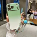 Θήκη τηλεφώνου από δέρματος με κορδόνι για iPhone, διχρωμη προστατευτική θήκη με λουράκι. - Πράσινο Στυλ Με Μπλε Χάντρα Ουράνιο Τόξο Πλεχτό Κορδόνι / iPhone 17 Pro Max / Πράσινο