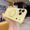 Funda de teléfono magnética MagSafe con protector de cámara para iPhone, vidrio amarillo. - Amarillo leche