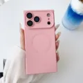 Pink square phone case detail view, MagSafe magnetic ring and full camera protection design. - iPhone 13 Pro / Pink