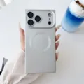 Custodia telefono magnetica quadrata compatibile iPhone, antiurto, finitura argento elegante. - Argento
