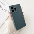 Dark green square edge TPU phone case for iPhone, premium camera cutout detail view. - Gray Blue (17AIR)