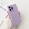 Detail close-up of a stylish square solid color purple TPU phone case for iPhone Pro Max. - Purple (17AIR)