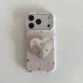 Pink Phone Case with Colorful Stars and Silver Heart Stand for Apple iPhone - Pink Base + Heart Stand