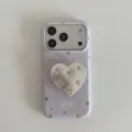 Lavender purple iPhone case with colorful stars and crystal heart stand for phone protection - Purple Base + Heart Stand