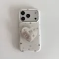 Korean style cute colorful stars phone case with silver heart rhinestone bracket for iPhone - White Base + Heart Stand