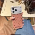 Funda de teléfono con purpurina de lunares coreana con marco de cámara de gato de diamantes de imitación - iPhone 12 Pro / Marrón