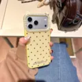 Funda para teléfono con orejas de gato y pedrería de estilo coreano iPhone 16 Pro - iPhone 12 Pro / Amarillo