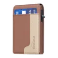 Men's metal card holder wallet with pop-up mechanism and sleek leather exterior finish. - Brown