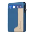 Men's metal card holder wallet pop-up RFID blocking vertical design blue leather compact - Dark Blue