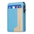 Men leather card holder slim metal pop up wallet RFID blocking vertical minimalist credit case - Light Blue