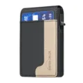Men's vertical metal card holder with anti-theft pop-up mechanism and leather wallet pocket. - Black