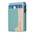 Men's metal card holder wallet with popup mechanism, leather sleeve and front card slot. - Green
