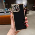 Luxus Strass galvanisierte Handyhülle für iPhone, stilvolle schwarze Rückseite mit Diamanten. - Graphitschwarz [Ohne Herz]