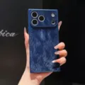 Coque de téléphone portable bleue carrée style coréen texture plume grande fenêtre caméra - Bleu