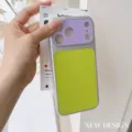 Coque de telephone en cuir texture litchi bloc de couleur dopamine pour telephone. - iPhone 17 Pro Max / Violet Et Vert