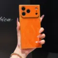 Coque de téléphone carrée unie de style coréen pour iPhone, design orange texturé luxueux. - Orange / iPhone17