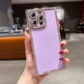 Luxus glänzende Diamant quadratische Handyhülle mit Kameraschutz für iPhone, lila Cover. - Neues Violett (Ohne Herz)