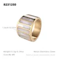 Bague large en acier inoxydable avec design de rayures en nacre, taille 6 a 9. - US 6 / Circonférence 52mm / Or