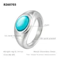 Bague dôme large en acier inoxydable avec incrustation de coquillage, plaqué or 18k, taille 6-9 - US 6 / Couleur Acier / Pierre d'Oeil de Chat Bleue