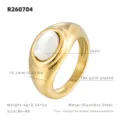 bague en acier inoxydable plaque or 18k avec coquille blanche, design bombe minimalist pour femme. - US 6 / Or / Pierre d'Oeil de Chat Blanche