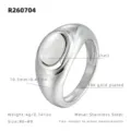 Bague ovale en acier inoxydable avec coquillage et finition plaquée or 18k, taille 6 à 9. - US 6 / Couleur Acier / Pierre d'Oeil de Chat Blanche