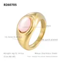 Bague minimaliste en acier inoxydable plaqué or 18k avec pierre rose ovale pour femmes. - US 6 / Or / Pierre d'Oeil de Chat Rose