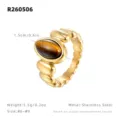 Bague en acier inoxydable avec pierre ovale marron, anneau geometrique dore, taille 6 a 9. - Taille US 6 / 52mm / Style Oeil de tigre doré