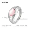 Bague ovale rose en acier inoxydable, taille 6-9, bijoux de bande chunky plaqué or 18k. - US 6 / Couleur Acier / Pierre d'Oeil de Chat Rose