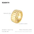 Bague épaisse côtelée en acier inoxydable doré pour femme bijou tendance minimaliste - Taille US 6 | Taille HK 13 | Circonférence 52mm / Or Large
