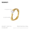 Bague ouverte minimaliste en acier inoxydable avec perle bijou élégant couleur or taille 6-9 - US 6 / Style Ouvert Nœud de Bambou (R260421) / Or