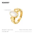 Bague en acier inoxydable ovale coquille blanche anneau côtelé minimaliste bijoux femme - Taille US 6 / 52mm / Or avec Nacre
