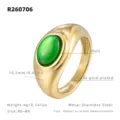 Bague dôme pierre verte plaqué or 18k acier inoxydable bijoux minimaliste rétro femme - US 6 / Or / Pierre d'Oeil de Chat Verte