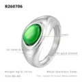 Bague En Acier Inoxydable Coquille Verte 18K Plaqué Or Ovale Tendance Taille 6 à 9 - US 6 / Couleur Acier / Pierre d'Oeil de Chat Verte