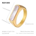 Gedetailleerd overzicht van roestvrijstalen ovale moerasschelp ring met afmetingen en specs. - US Maat 6 | HK Maat 13 | Omtrek 52mm / Goud Roze Schelp