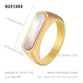 Gouden Ovale Moeder Van Parel Ring Roestvrij Staal Minimalistische Retro Stijl Maat 6-9 - US Maat 6 | HK Maat 13 | Omtrek 52mm / Goud Witte Schelp