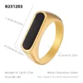 Minimalistische geometrische roestvrijstalen ring voor vrouwen, stijlvolle 18k vergulde sieraden - US Maat 6 | HK Maat 13 | Omtrek 52mm / Goud / Zwarte Schelp