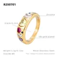Bague élégante en acier inoxydable plaqué or 18k avec des pierres de zircones multicolores. - US 6 / Or