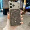 Luxurious rhinestone magnetic phone case compatible with iPhone 16 Pro Max and series 15. - Gray / iPhone17