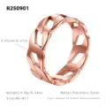 Bague Chaîne Cubaine Creuse en Acier Inoxydable Or Rose Large Bijou Géométrique pour Femme - Or rose / Taille 6