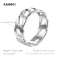 Bague chaîne cubaine creuse en acier inoxydable variante argent, bijou de mode empilable - Acier / Taille 6