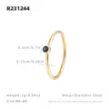 Anillo minimalista de acero inoxidable dorado con circonita verde, sortija fina elegante mujer. - Talla 5 / Oro Circonita Verde