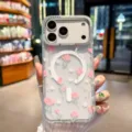 Custodia MagSafe Trasparente Fiori Strass Protezione Fotocamera per iPhone 16 17 Pro - Bouquet Rosa Ciliegia